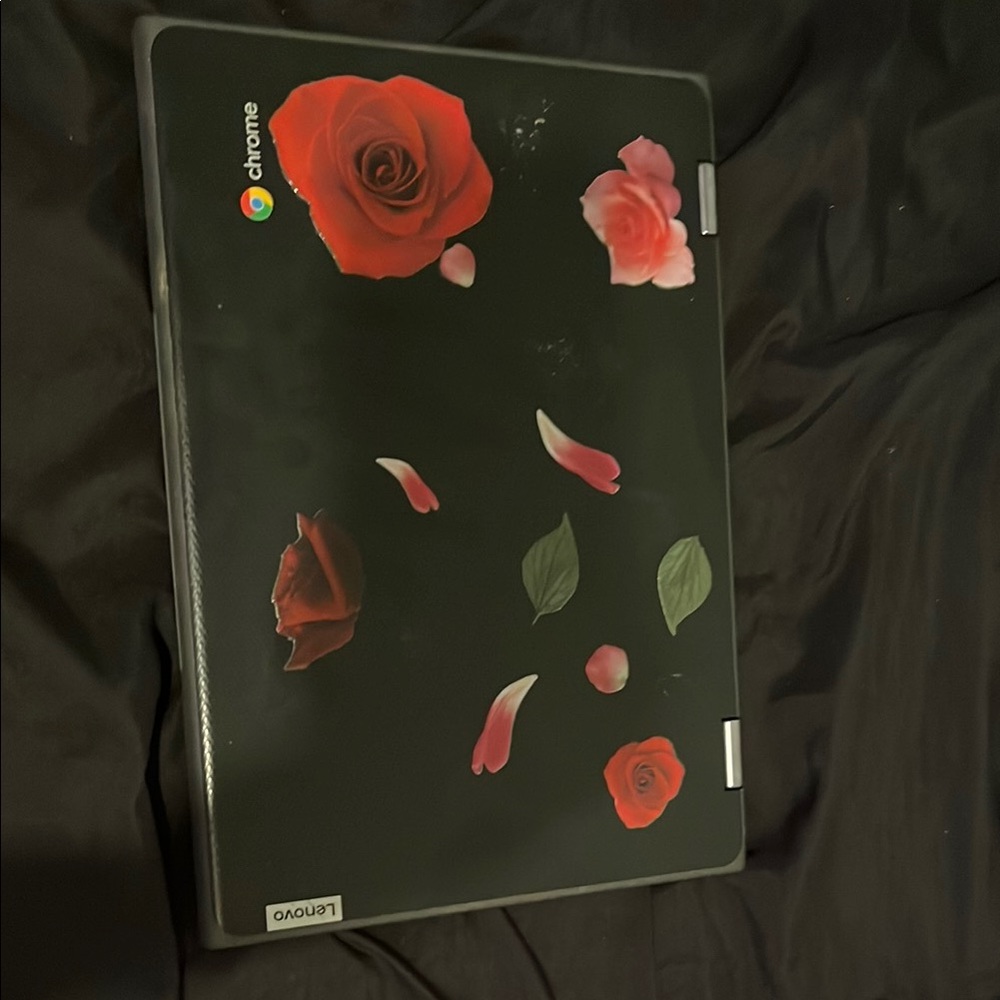 Lenovo Touchscreen Chromebook with Red and Green Floral Accents